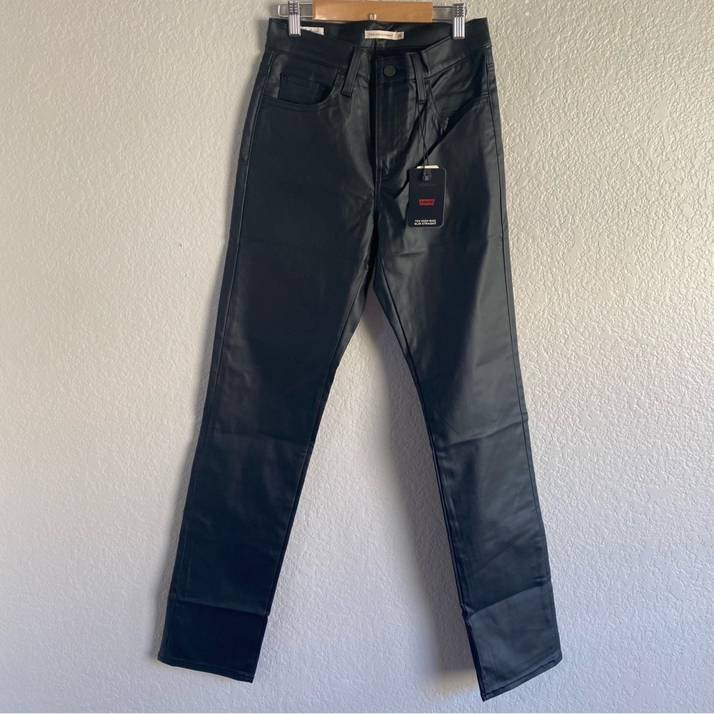 Levi’s slim straight black faux leather jeans
